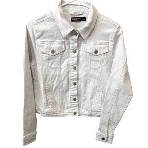 Dollhouse Womens Classic White Denim Size L Jacket With Snap Buttons & Pockets
